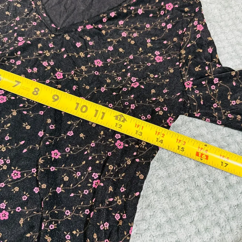 vtg y2k black/pink floral paisley quarter sleeve blouse s briggs ny office siren - Picture 5 of 5